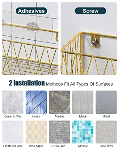 Iperlife Adhesive Shower Caddy Basket Shelf, Bathroom Shampoo Organizer Shelves, Kitchen Storage Rack, No Drilling Wall Mounted Rustproof Shower Shelf For Inside Shower - 2 Pack (Gold) #TOP5