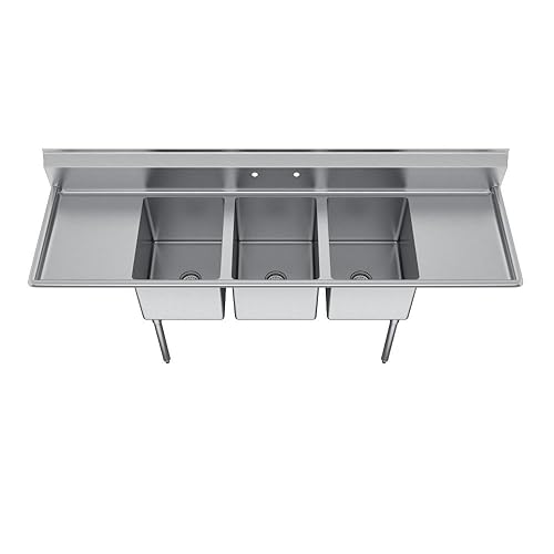 Miniatura 2 de Elkay Foodservice Fregadero de 3 compartimentos, 88 x 25.75 pulgadas OA, altura de trabajo de 36 pulgadas, cuenco de 16 x 20, 12 profundos,