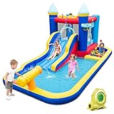 HONEY JOY Inflatable Water Slide, Giant Water Bounce House & Water Park for Kids Backyard, Ball Pit & Splash Pool, Outdoor Blow up Castle Water Slides Inflatables for Boys Girls(with 735w Blower)