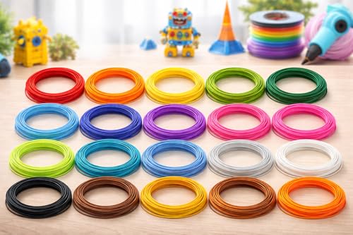 Image of Numakers PLA 3D Pen Filament Refill Pack - 1.75mm Diameter, 5 Meters Each Color,Eco-Friendly PLA, Smooth Printing, Compatible with Most 3D Pens, Multi-Color Pack (Pack of 20)