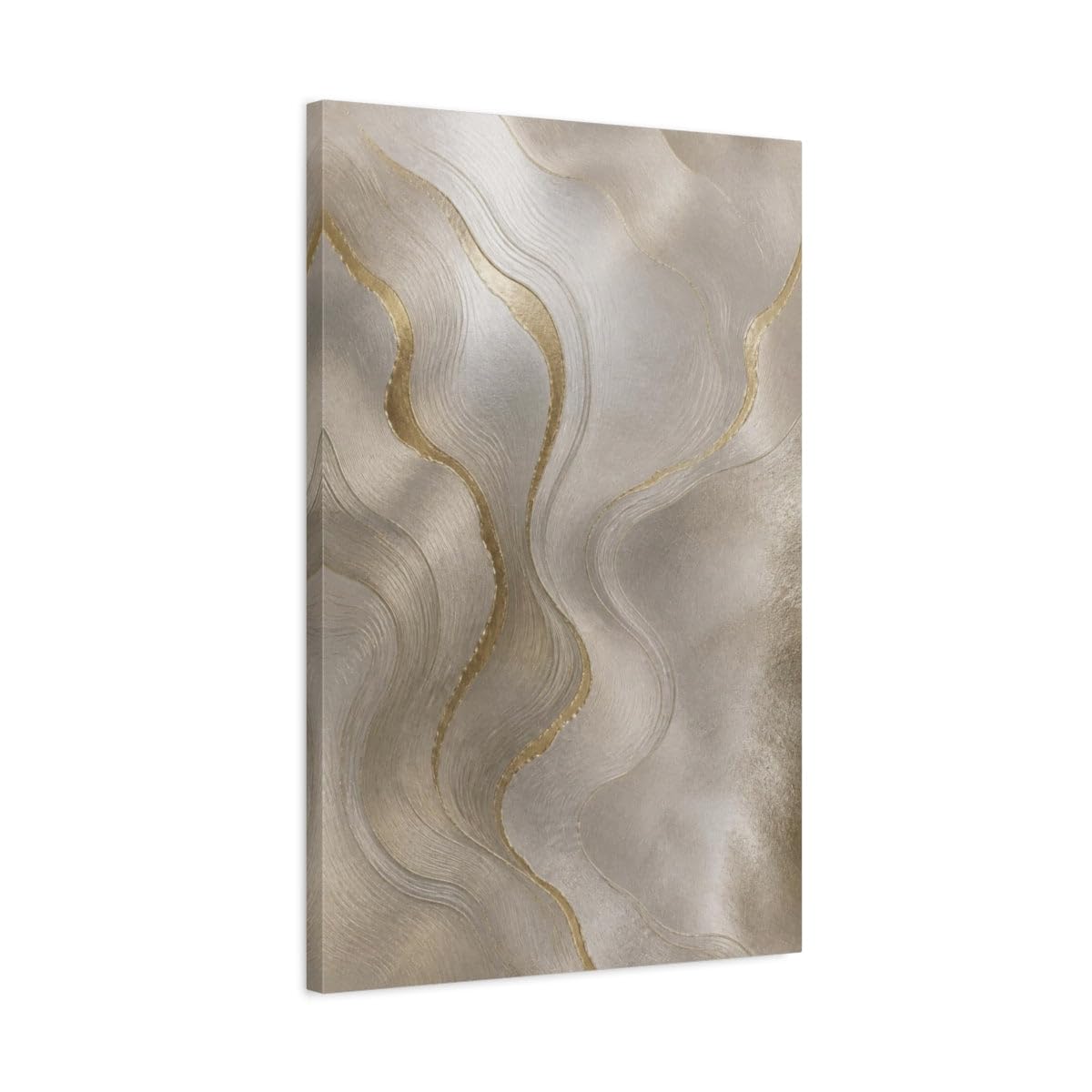Pearl And Gold Waves Canvas Print – Living Room, Above Fireplace 20×30 inch (50×75 cm) - Vertical / 1.25 inch (3 cm)