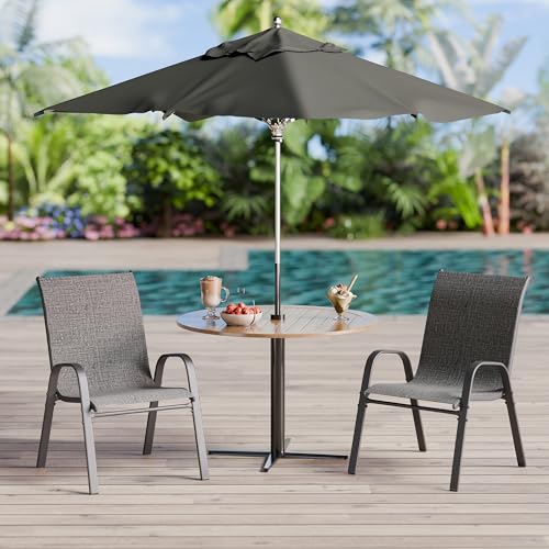Image of Betterhood Patio Chairs Set of 2, Stackable Outdoor Dining Chairs Set with Breathable Seat Fabric, All-Weather Powder-Coated Metal Frame for Deck, Pool Side and Backyard, 350LBS Capacity (Grey)