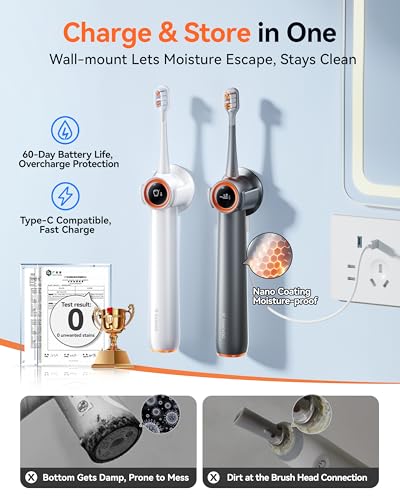 RANVOO AirJet [AI Max Jet Clean] [Flossing & Sonic Brushing 2-in-1] Electric Toothbrush for Adults, 100% Plaque Removal, Whitening, 60-Day Battery, Soft & Gum Friendly for Sensitive Teeth/Braces White - Image 7