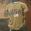 Casual T-shirt with patriotic graphic print, comfortable crew neck shirt for everyday wear, khaki, XXL #2