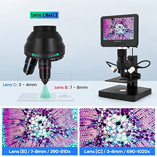 Image of Andonstar AD246P 1000X Digital Microscope, 3 Lens 7 inch LCD, Black LED, Metal and Plastic, For Biological, PCB Soldering, Phone Watch Repairing, 32G SD Card