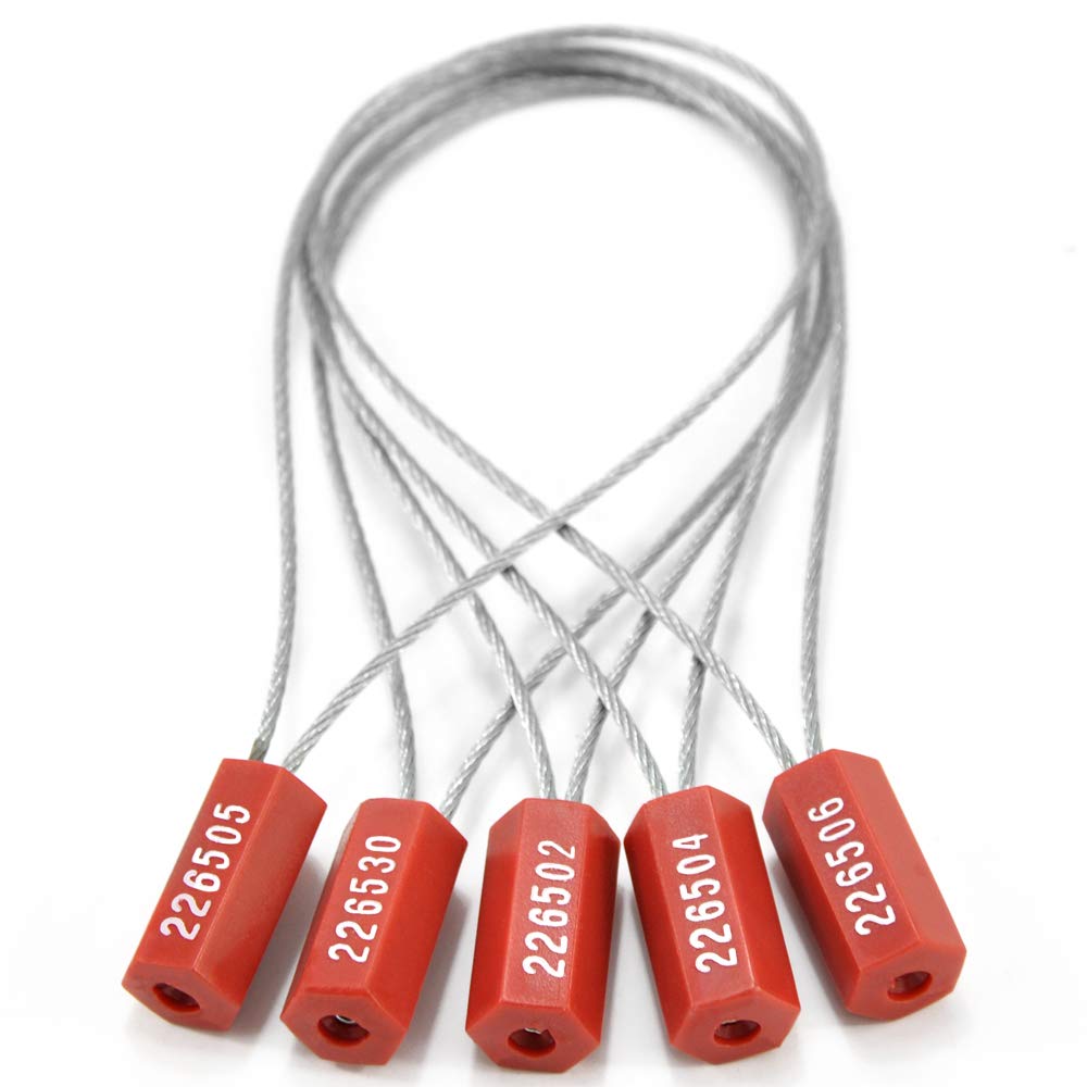 100pcs Security Steel Cable Seals Numbered Tamper Proof Security Shipping Tags Anti-Theft Pull-Tite Container Trailer Padlock (Red)