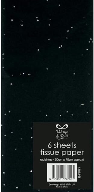 6 Sheets Glitter Tissue Paper Gemstone Black Silver SPECKS 50CM x 70CM Acid Free