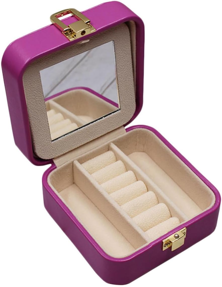 Toyvian Portable Jewelry Storage Case Mini Double Layer Leather Box Purple