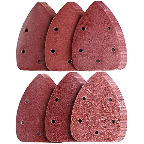 LESNIC 40 Grits Mouse Detail Sander 50pcs, 140 * 90mm 5 Holes Assorted Sandpaper Sanding Pads Hook and Loop Sandpaper Sheet for Orbit Orbital Sander and All Oscillating Tools (40# x 50pcs) Cover