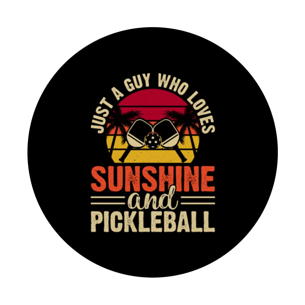 Just A Guy Who Loves Sunshine Pickleball Court Tournament PopSockets Swappable PopGrip, Black - Image 3