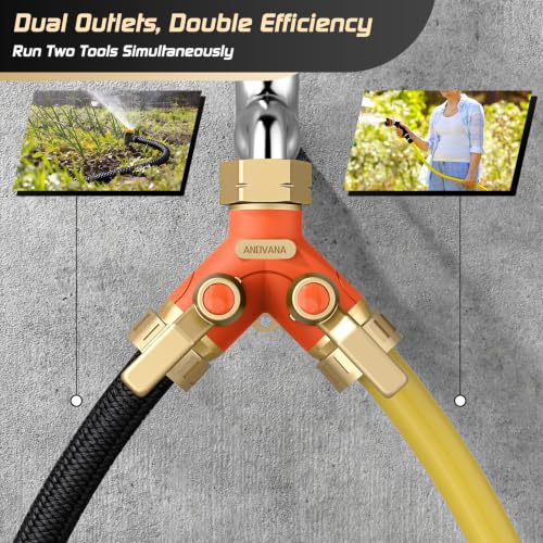 Image of Hose Splitter 2 Way Heavy Duty, Garden Hose Splitter- Full Metal Body Y Type with Dual Shut Off Valves, 3 /4 inch Standard Threads, Leak-Proof Dual Outlet Splitter for Sprinklers and Irrigation Systems