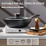 Kordisen Nonstick Wok with Lid, 12 Inch Woks & Stir-fry Pans, Granite Stone Coating for Cooking, Induction Cookware, Compatible with All Stovetops, PFOA Free - Image 2