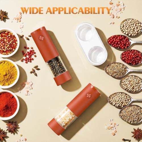 Image of Electric Salt and Pepper Grinder Set Automatic Battery Pepper Mill Shakers Adjustable Coarseness Upgraded Larger Capacity with Led Home and Kitchen Appliances(Wine Red)