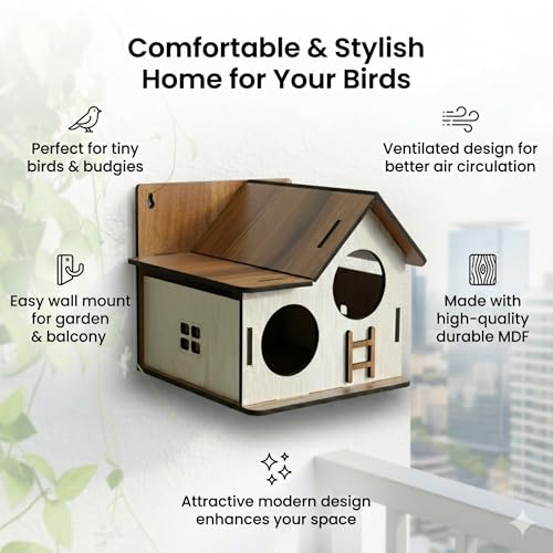 Image of Deskart Wooden Bird House | WallPatch Wooden Bird Nest for Balcony, Window and Garden | Suitable for Sparrow and Kingfisher etc. Birds