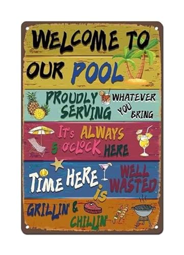 Vintage Welcome to Our Pool Sign - 8x12 Inches Decorative