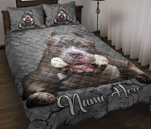 Pitbull Quilt Set with Custom Name and Pillowcases