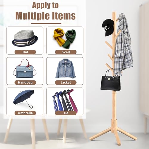 image for Haddockway Wooden Coat Rack Stand with 8 Hooks New Zealand Pine 3 Adju