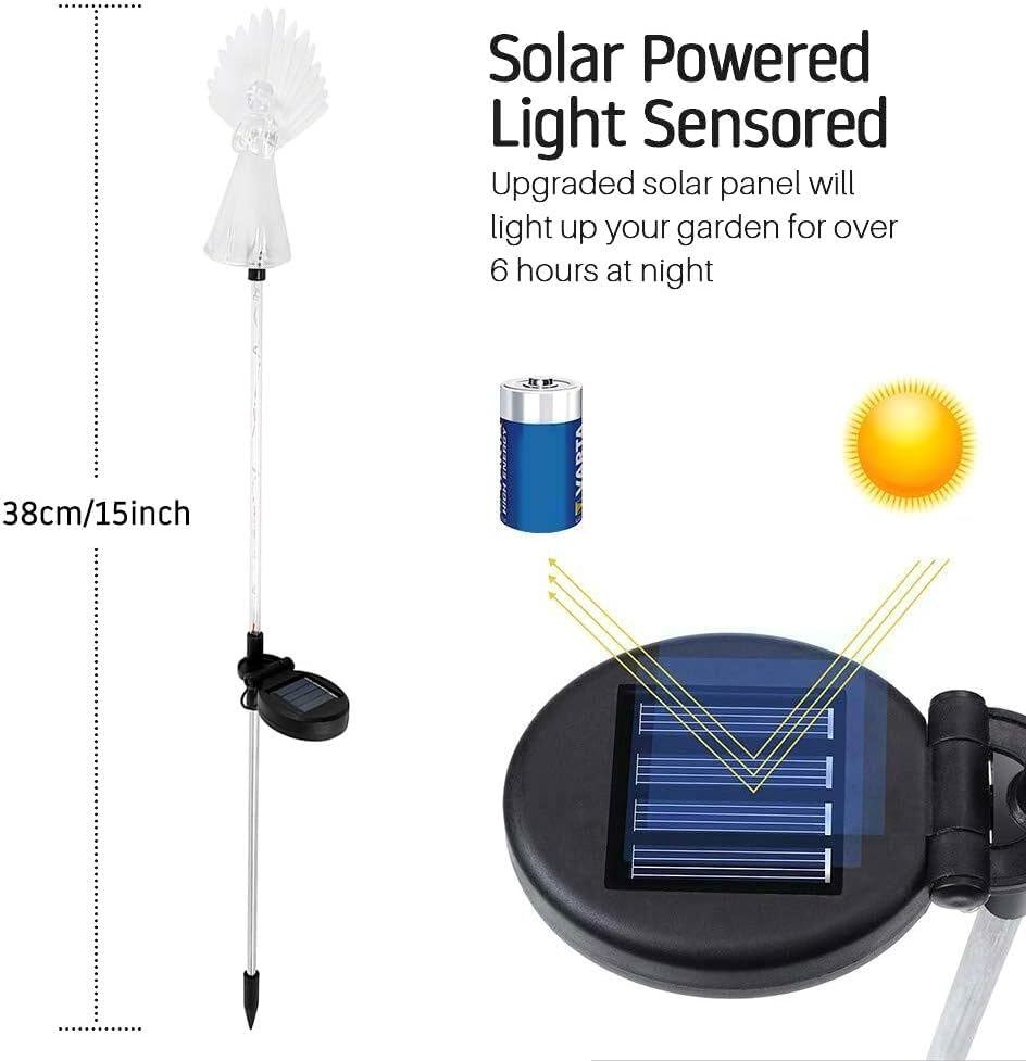 Shaojian 2Pack 1.2V600MAH Solar Angel Garden Stake Light with Luminous Wings - Image 2