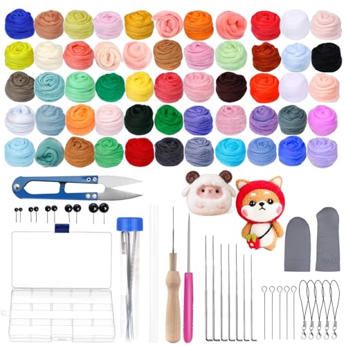RISVOWO Nadelfilz Set, 50 Farben Wollgarn, Filz Starterset Filzwolle...