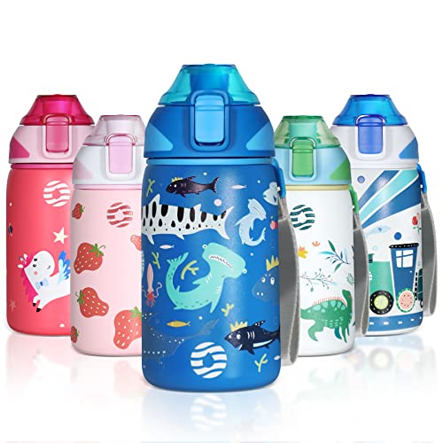 Fjbottle Botella Térmica para Niños 400 ml, sin fugas/sin BPA, Doble Pared Botella Agua Acero Inoxidable para escuela, guardería Cover