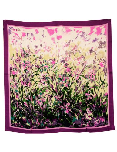Dahlia Women's 100% Square Silk Scarf - Laurent Monteil Irises Painting - Purple