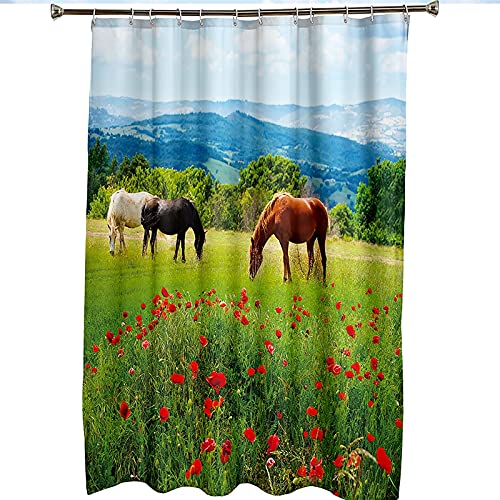 Rideau de douche polyester de qualité supérieure paysage cheval KnSam - 7