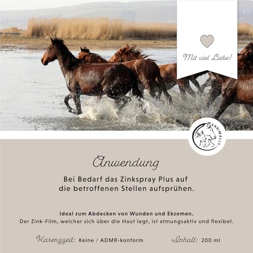 Annimally Zinkspray für Pferde 200ml - Atmungsaktive Wundabdeckung mit Zinkoxid, Lanolin & Allantoin um Abdecken von Wunden - Schutz vor Keimen & Pflege bei Ekzemen