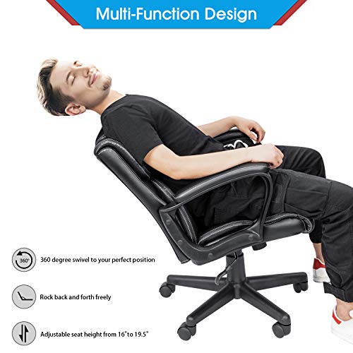 Furmax Mid Back Executive Office Chair Swivel Computer Task Chair With Armrests,Ergonomic Leather-Padded Desk Chair With Lumbar Support #TOP5
