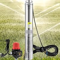 VEVOR 3'' Tiefbrunnenpumpe 550W Brunnenpumpe Max. Durchfluss 50L/min Tauchpumpe Förderhöhe 89m Tauchwasserpumpe Sandbeständig <5% Drehzahl 2850U/min Süßwasserversorgung Bewässern Entwässerung, Silber – Ansicht 9