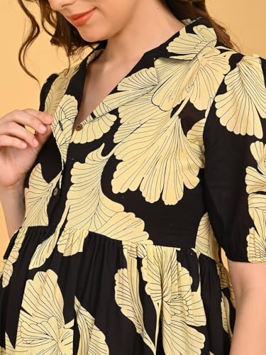Image of The Mom Store Maternity and Nursing Dress | Pre and Post Pregnancy Dress for Womens | Zipper /Button Opening | Causal Wear | Trendy Stylish Causal Dresses for New Moms