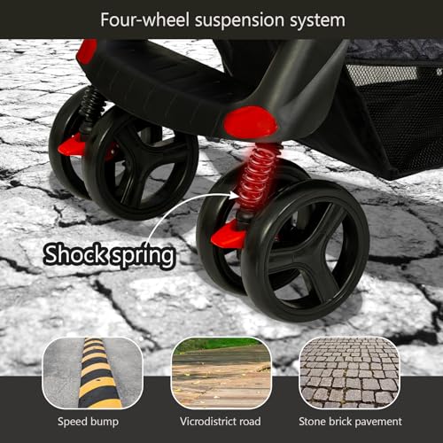 Image of Mee Mee Easy to Push Baby Stroller Pram with Quick One Hand Folding | Comfortable Seating | Fully Rotating Wheels | Feeding Tray for New Born Baby /Kids, 0-4 Years, Grey
