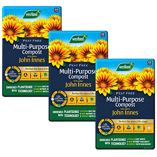 Westland Multi-Purpose Garden Compost - Peat Free Multi Purpose Compost Soil with John Innes 3 x 25L Bags with Topline Card for Indoor & Outdoor Plants Growing Vegetables.