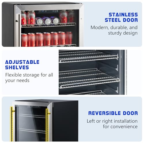 Image of Albott Beverage Refrigerator-24 In fridge with Glass Door, Adjustable Shelves and LED Touch Panel, Under Counter Design for Wine Beer, Built-In or Freestanding Use, 34-64℉