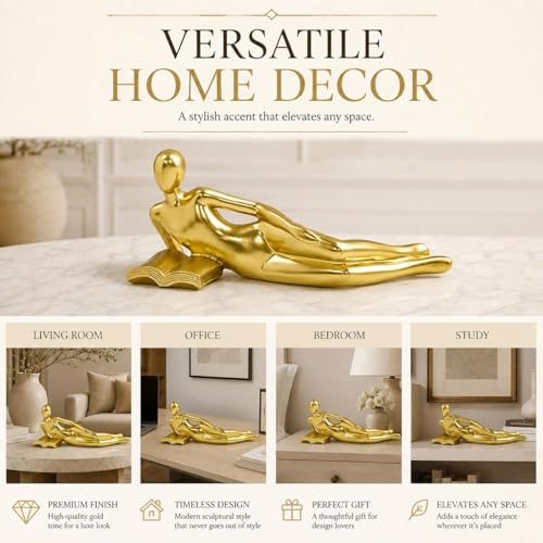 Estatua decorativa abstracta de lector estilo Thinker Gold D miniatura 6