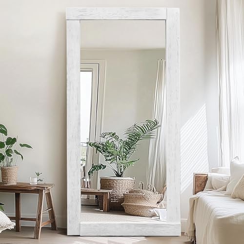 Image of 71x32in Full Length Mirror, Solid Wood Convex Frame, White