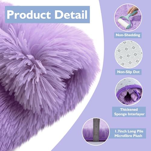 Purple Fluffy Round Area Rugs for Bedroom,4'X4'Shag Circle Area Rugs for Girls Room,Non Slip Fuzzy Plush Rug for Kids Room Living Room and Dorm Home Decor Rug