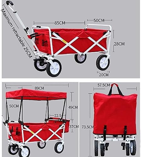 VejiA Zusammenklappbarer Bollerwagen, Haushalts-Multifunktions-Einkaufswagen, Gartenwagen, robuster Wagen mit 4 Strandrädern, Outdoor-Strand-Angelwage – Bild 3