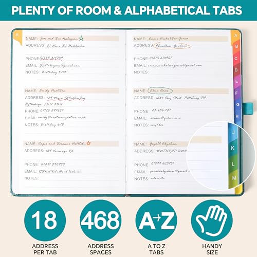 Adressbuch mit farbenfrohen alphabetischen Registerkarten (21,3 x 14,8 cm) - Hardcover-Telefon- und Kontakt-Organizer, mit Platz für wichtige Website-Passwörter und Softwarelizenzen