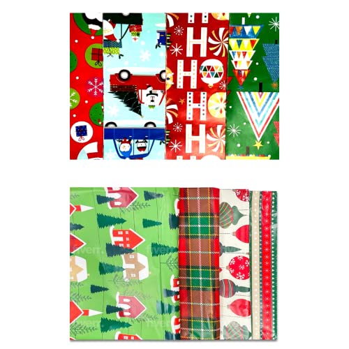 Plum Designs Flat Christmas Wrapping Paper Sheets| 4 Designs| 24 Sheets| 20in X 30in a sheet| Assorted Designs