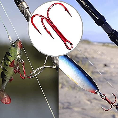 YUMUN 50 Stück Drillinge Haken, Treble Angelhaken, Kohlenstoffstahl Angelhaken, Drillinge Angelhaken Set, Angel Haken… – Bild 8