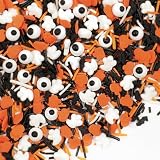 Halloween Sprinkles For Decorating Edible, Mix With Candy Eyes, Pumpkin, Ghost, Bat And Orange Black Jimmies, 4.6Oz For Cake, Cupcake, Icecream Halloween Toppers