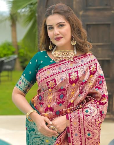 Image of Yashika Women's Banarasi Kanjivaram Silk Woven Saree | Animal Printed Patola Silk Saree for Women