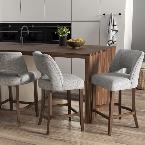 Image of VKNOW Bar Stools Set of 2, 26 inch Upholstered Counter Height Bar Stools,Modern Counter Stools with Wood Legs for Kitchen Island Dining Room Bar,Grey