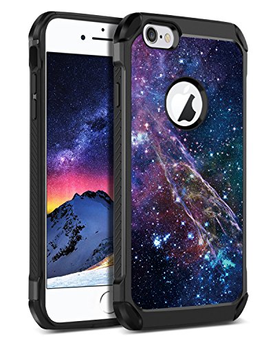 BENTOBEN Phone Case for Apple iPhone 6S/6, Dual Layer 2 in 1 Nebula Galaxy Stars Universe Pattern Hard PC Cover Soft Tup Bumper, Heavy Duty Hybrid Protective Slim Shockproof Phone Cases Cover- Black