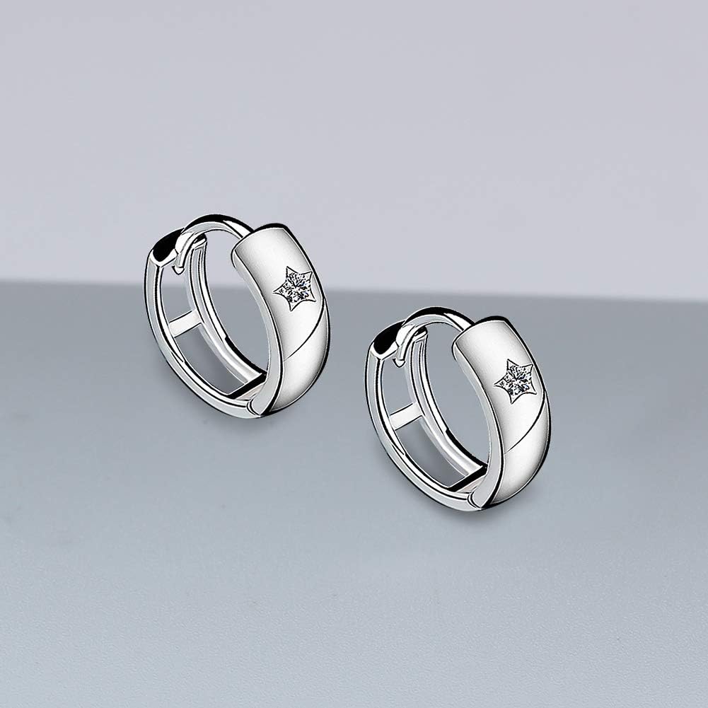 Yaneno Christmas Earrings Gift 925 Sterling Silver High Polished Star Hoop Earrings with Cubic Zirconia Small Round Hinged Earrings for Women Girls (White) - Image 3