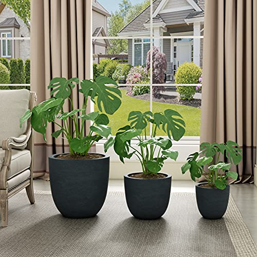 Image of Kante Set of 3 Charcoal Concrete Bowl Planters 18 inch 14 inch 10 inch Dia