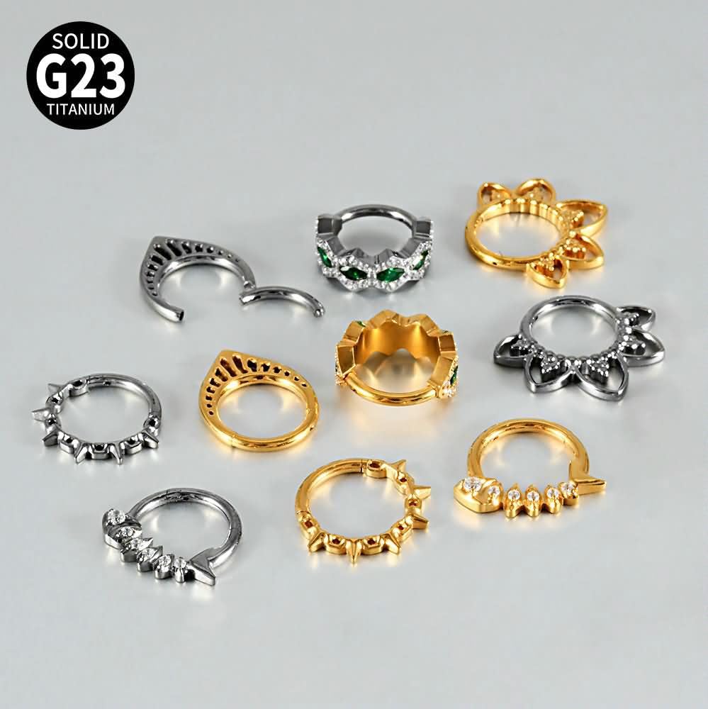 2 Stück Nasenflügelring 16G G23 Titan 1,2x8mm, Hoop mit Blumenrändern, Gold Nasenpiercing Damen