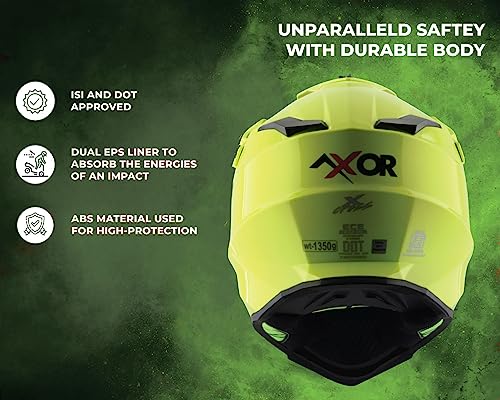 Image of Axor X Cross ISI ECE DOT Certified Full Face Dual Sport Peak Off Road Helmet for Men and Women Neon Yellow Green L