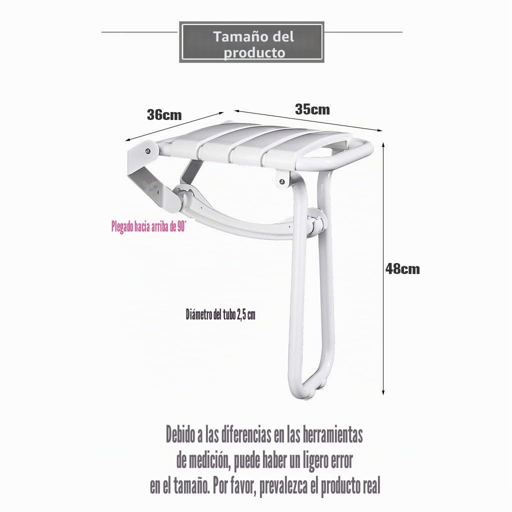 Silla de Baño SJMDZZ Plegable, Asiento de Ducha, Blanco, Poliéster, 200KG, 35cm x 35cm