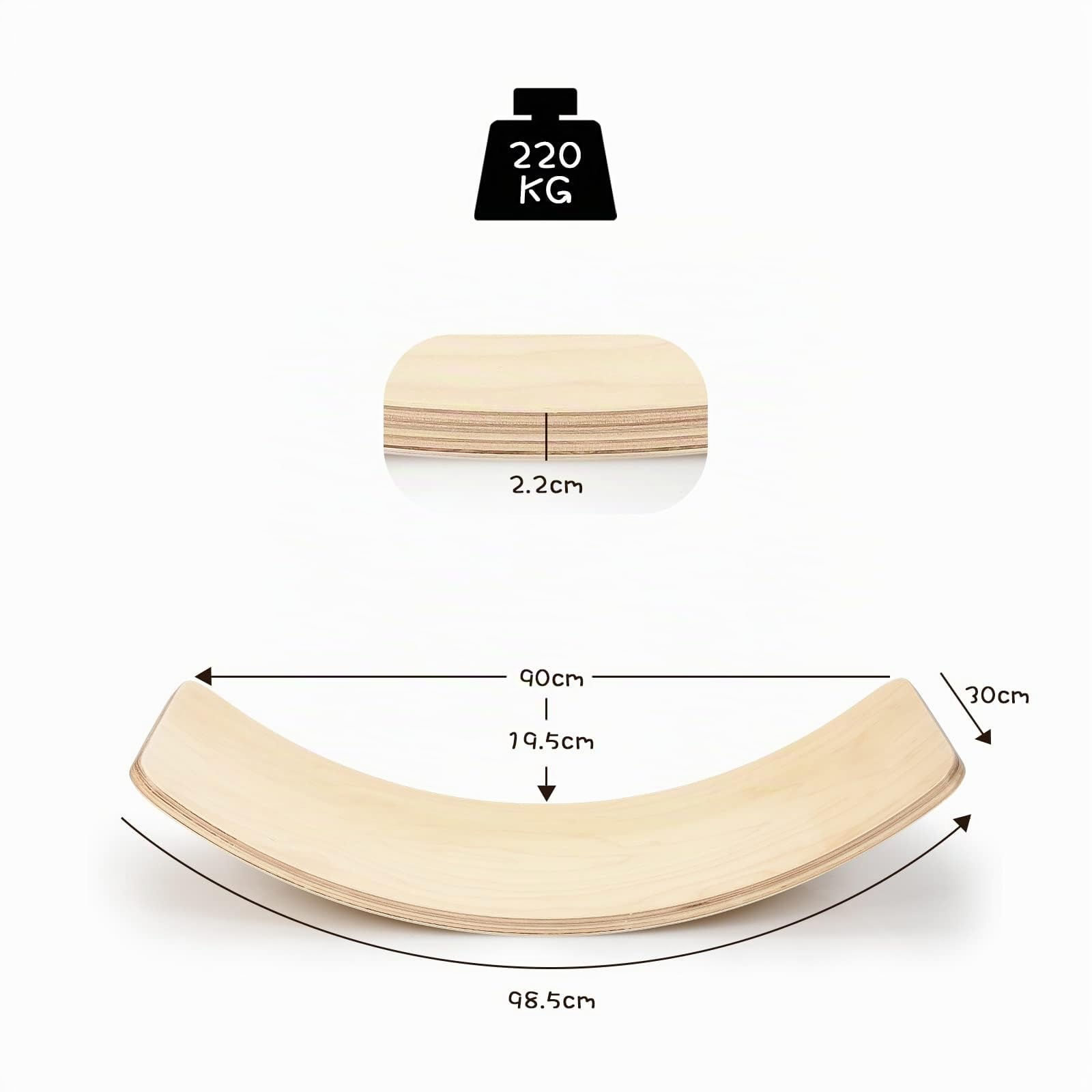RELAX4LIFE Balance Board Holz, Wackelbrett mit Filz, Balancierbrett zum Üben des Gleichgewicht und Koordination, Wackelboard für Babys & Kinder & Erwachsene, bis 220 kg belastbar, Natur (90 x 30 cm)